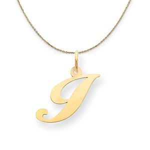 14k Yellow Gold, Ella Med Fancy Script Initial I Necklace - 18 Inch